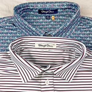 STRAIGHT DOWN Polo Shirt Men Medium Performance AOP Stripe FireRock Country Club
